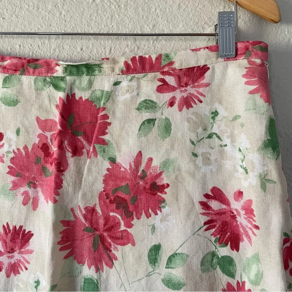 Vintage JM Collection Linen Floral Skirt Women’s 8 A-Line Cottage Flowy Ruffled - Picture 5 of 13